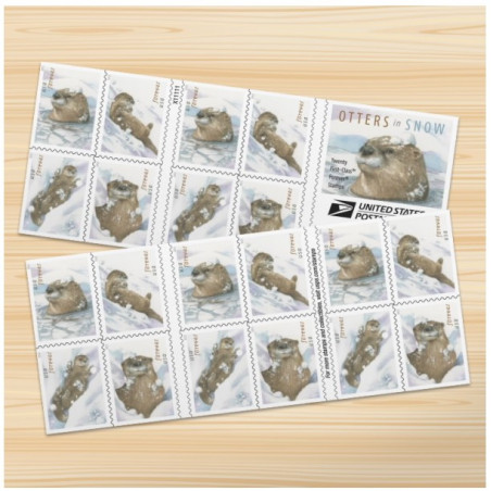 Otters in Snow 2021 Forever Stamps Book of 20 USPS First Class Postage Stamps Booklet