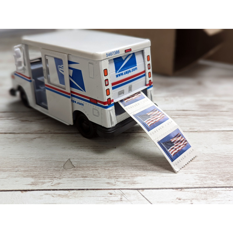 Stamp Roll Dispenser Postal Delivery LLV Pull Back Truck with a Roll of