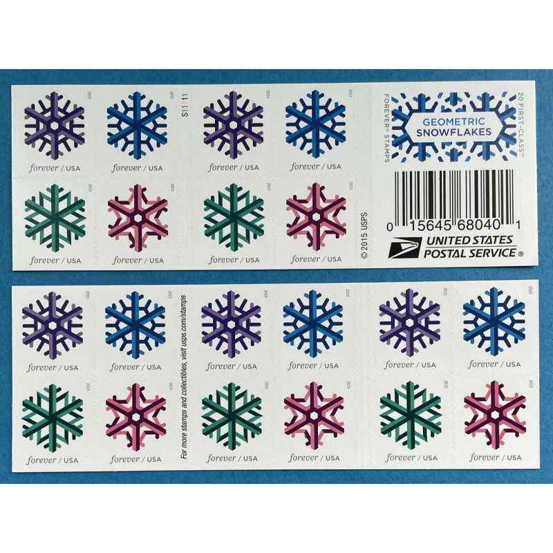 Geometric Snowflakes Forever Stamps Book of 20 USPS First Class Postage Stamps Booklet