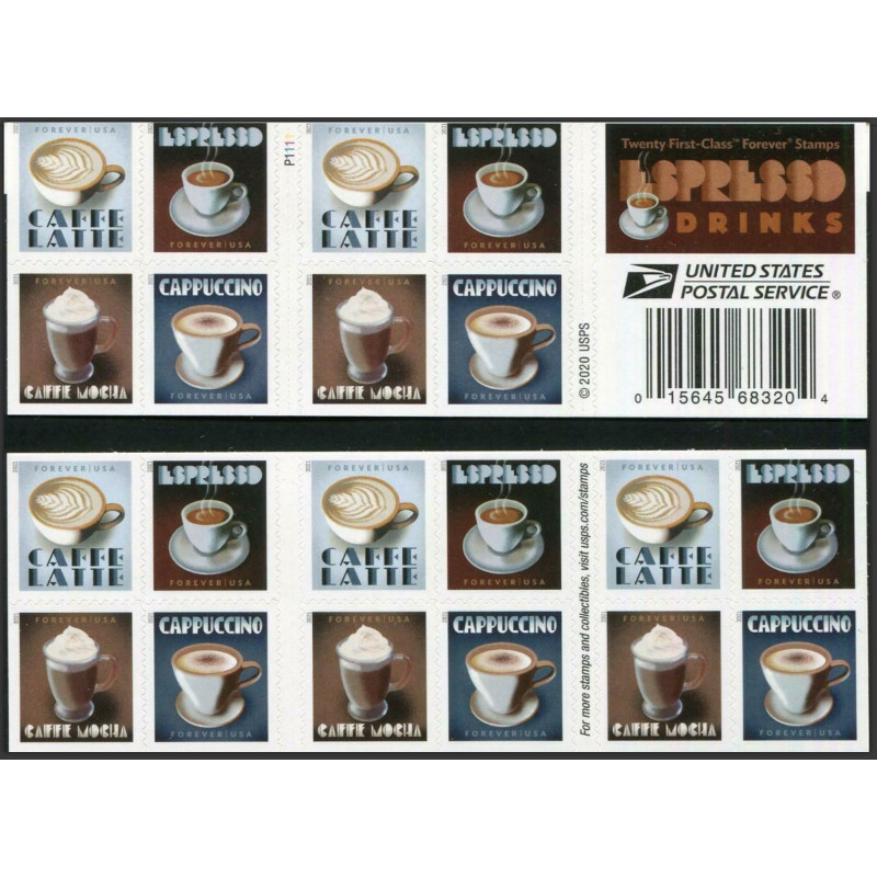 Espresso Drinks Forever Stamps Book of 20 USPS First Class Postage Stamps Booklet