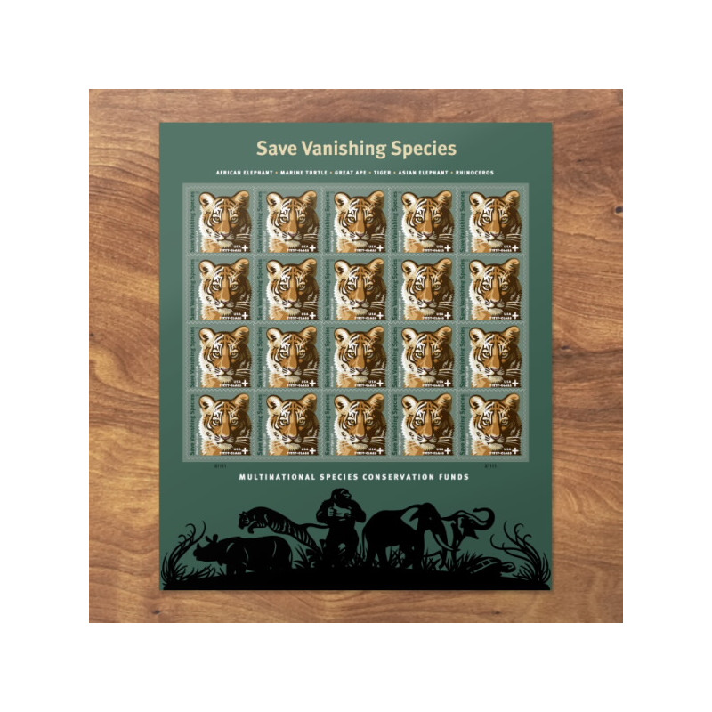 Save Vanishing Species Tiger Forever Stamps Book of 20 USPS First Class Postage Stamps Booklet