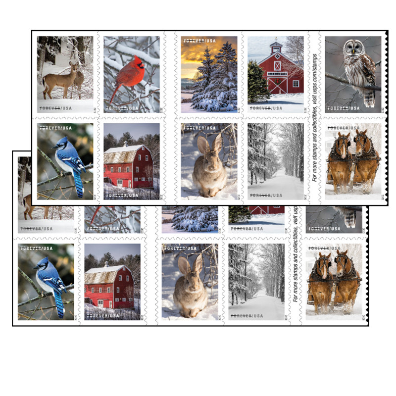 Winter Scenes Forever Stamps Book of 20 USPS First Class Postage Stamps Booklet