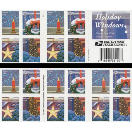 Holiday Windows Forever Stamps Book of 20 USPS First Class Postage Stamps Booklet