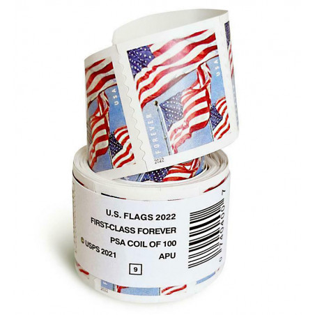 2023 Forever Stamps 100 US Flag USPS First Class Postage Stamps Coil Roll