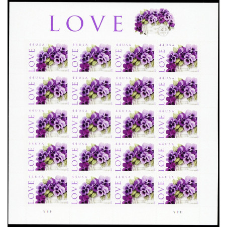 LOVE: Pansies in a Basket Collectible Stamp Sheet of Twenty 44 Cent Stamps Scott 4450